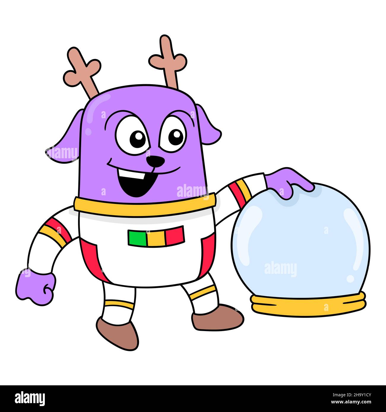 astronauta renna indossando spazio rover vestito, illustrazione vettoriale art. doodle icona immagine kawaii. Illustrazione Vettoriale