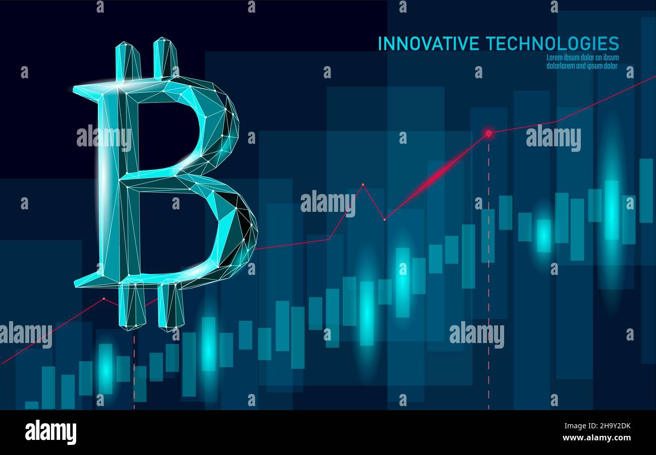 Simbolo 3D di criptovaluta digitale Bitcoin. Tecnologia di estrazione delle informazioni sui big data. Concetto astratto web internet vettore di pagamento elettronico Illustrazione Vettoriale