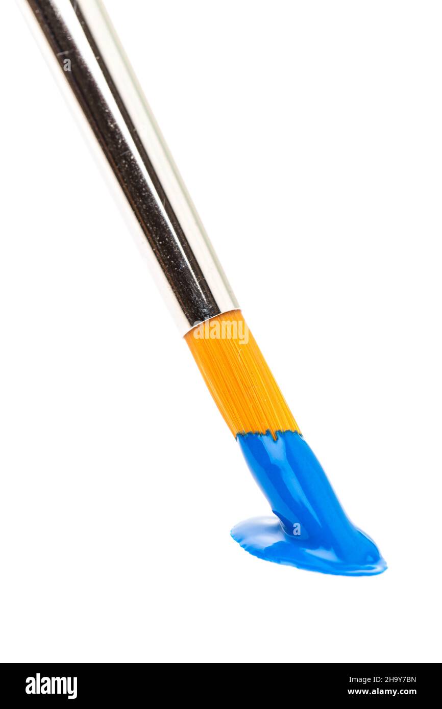 pennello, blu, colore, pittura, disegno, liscio, bianco, gocce, colori, sfondo, grande spazzola per capelli, isolata, spessa, opzionale, Creatività, immagine, vernice Foto Stock