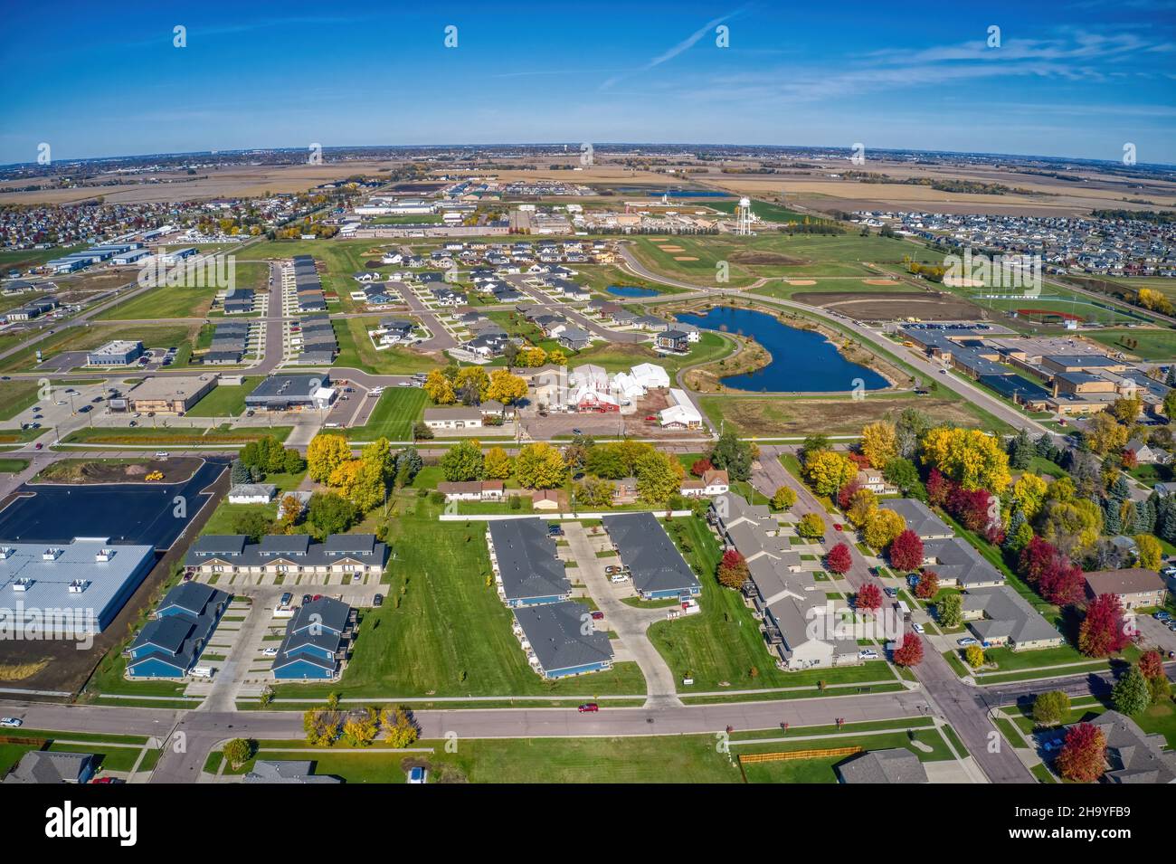 Scatto aereo del sobborgo di Sioux Falls di Harrisburg nel South Dakota Foto Stock