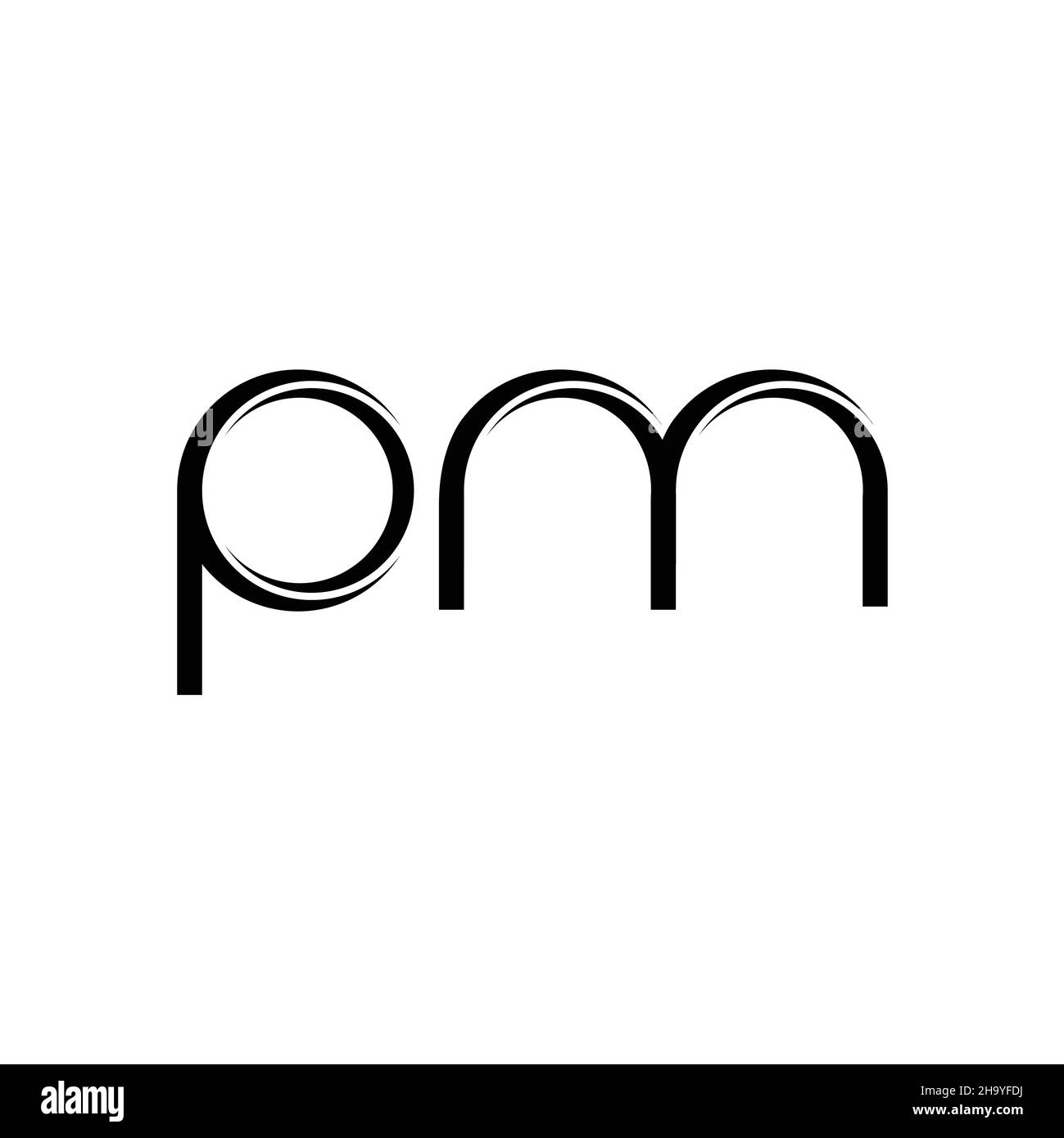 Monogramma con logo PM con taglio arrotondato modello di design moderno isolato su sfondo bianco Illustrazione Vettoriale