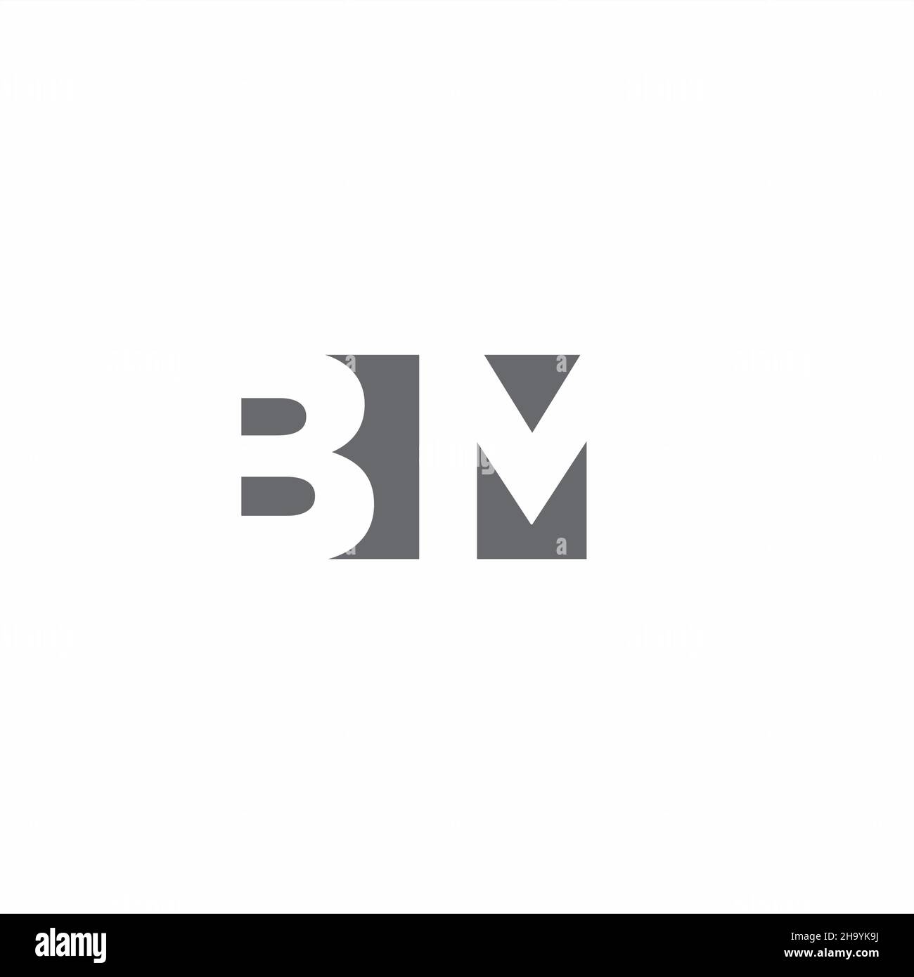 Monogramma BM Logo con modello di disegno in stile spazio negativo isolato su sfondo bianco Illustrazione Vettoriale