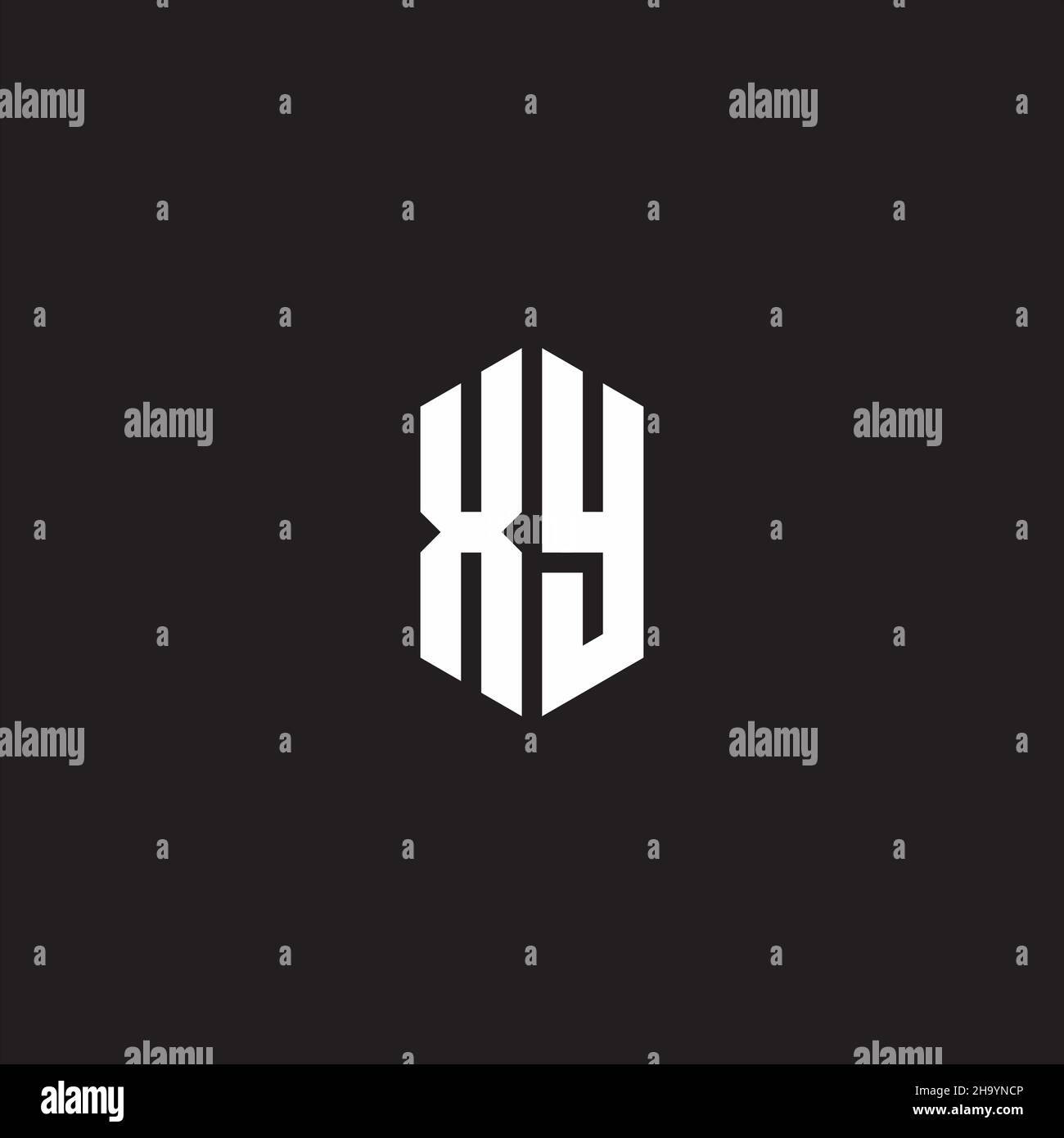 Monogramma con logo XY con modello esagonale isolato su sfondo nero Illustrazione Vettoriale