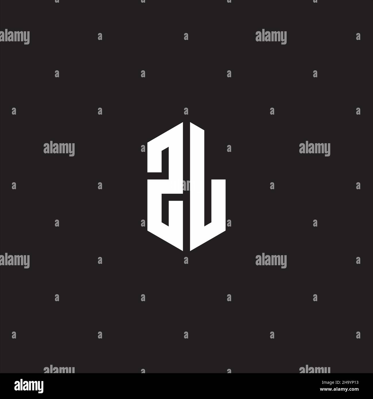 Monogramma ZL con logo e modello a forma esagonale isolato su sfondo nero Illustrazione Vettoriale