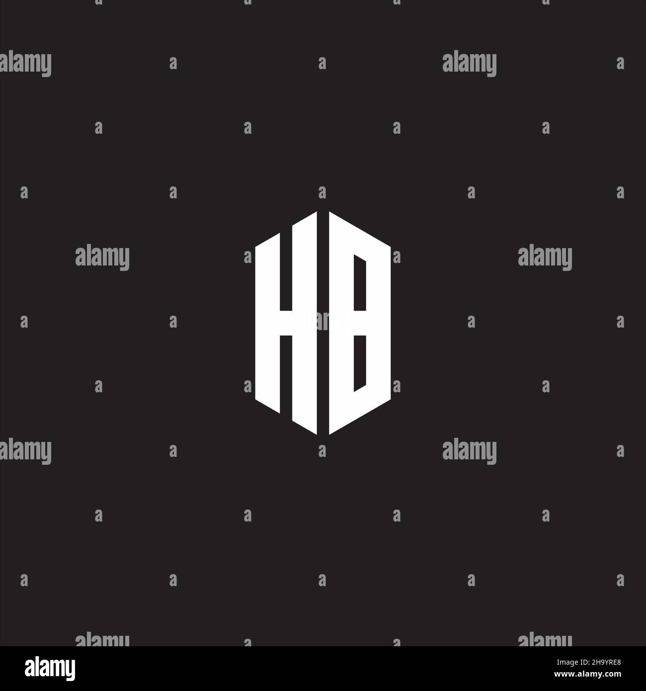 Monogramma HB con logo e dima di forma esagonale isolata su sfondo nero Illustrazione Vettoriale