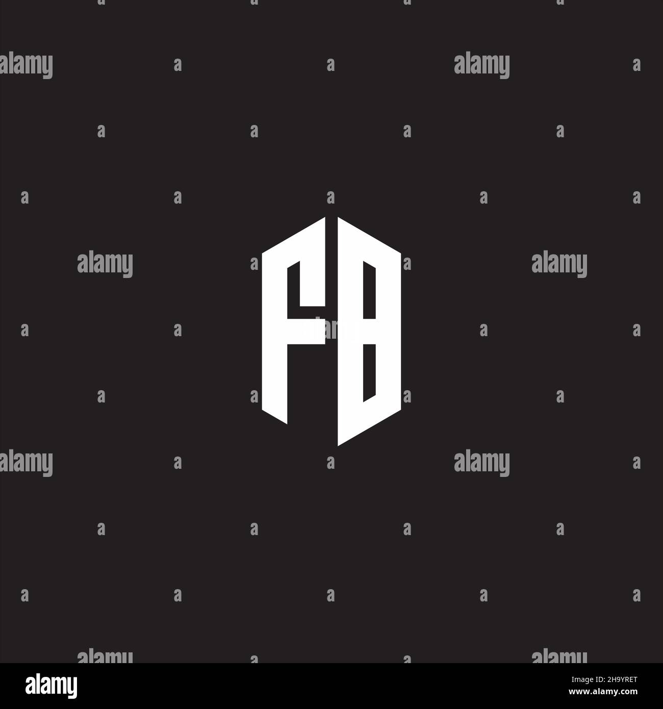 Monogramma FB Logo con dima di design a forma esagonale isolata su sfondo nero Illustrazione Vettoriale