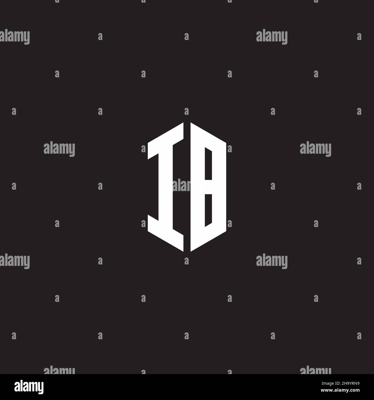 Monogramma IB con logo con modello a forma esagonale isolato su sfondo nero Illustrazione Vettoriale