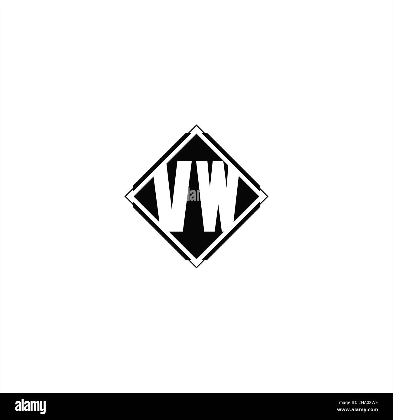 Logo monogramma con forma quadrata a diamante isolato su colori neri e sfondo bianco Illustrazione Vettoriale