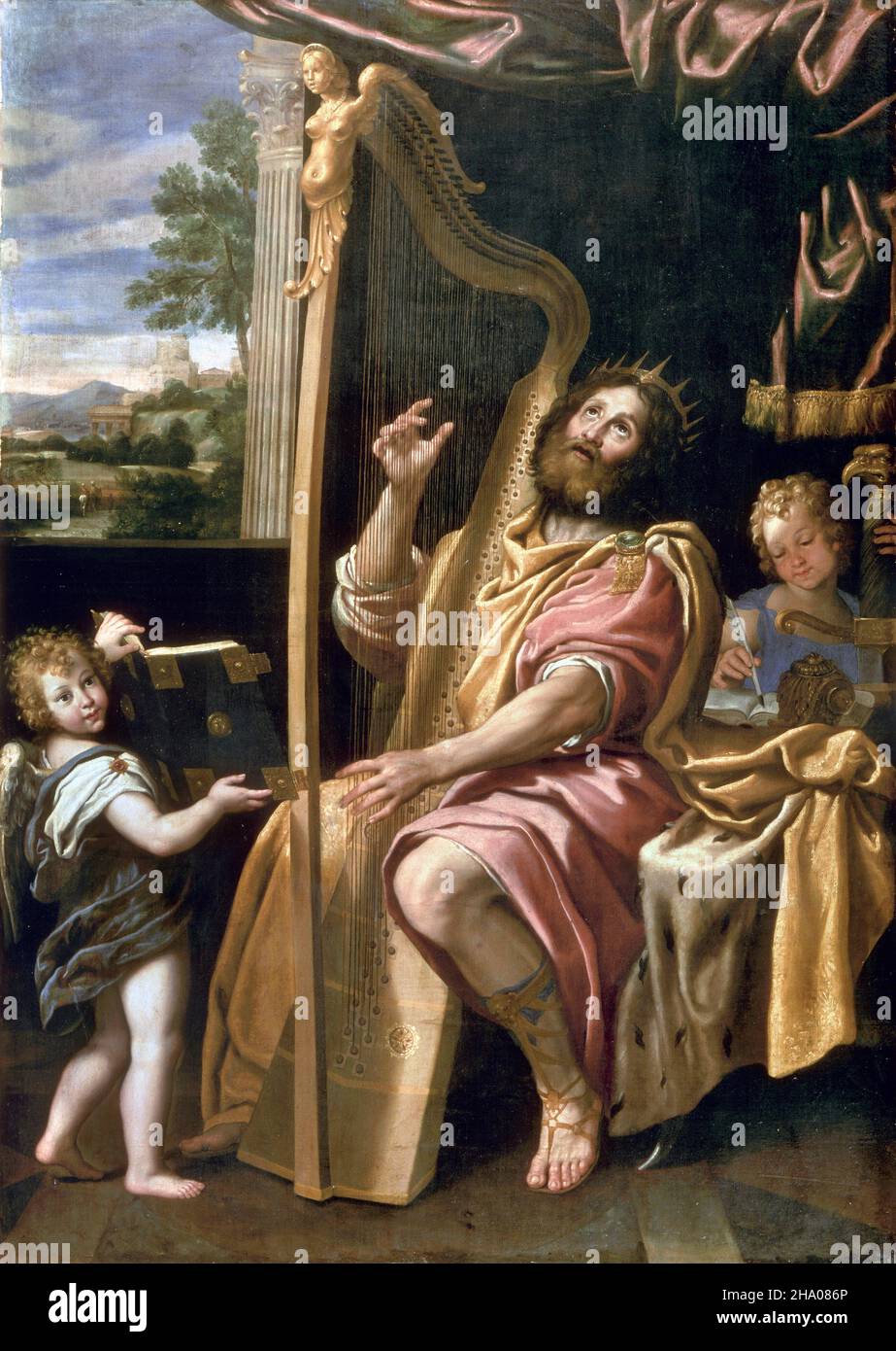 Re Davide che gioca l'arpa di Domenichino (Domenico Zampieri: 1581-1641), olio su tela, 1619 Foto Stock