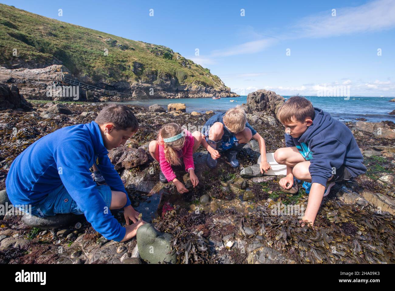 Bambini che esplorano il litorale Foto Stock