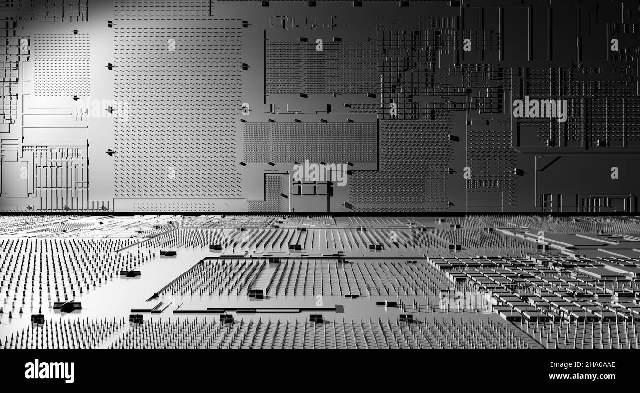 Struttura futuristica con linee e cubi e forme geometriche.3D illustrazione. Background tecnologico e scientifico Foto Stock