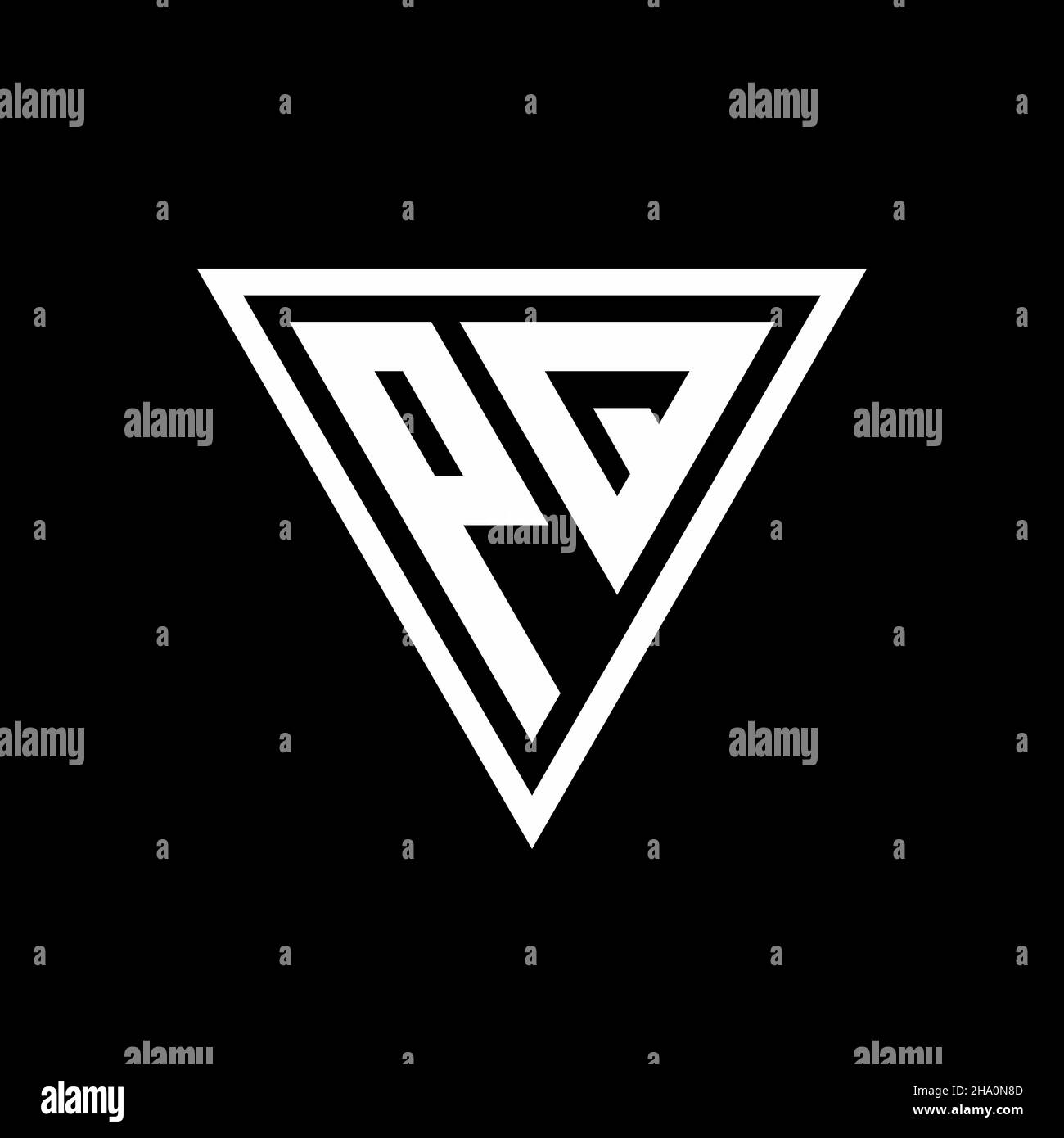 Monogramma con logo PQ con forma a tirangolo isolata su sfondo nero icona vettoriale geometrica Illustrazione Vettoriale