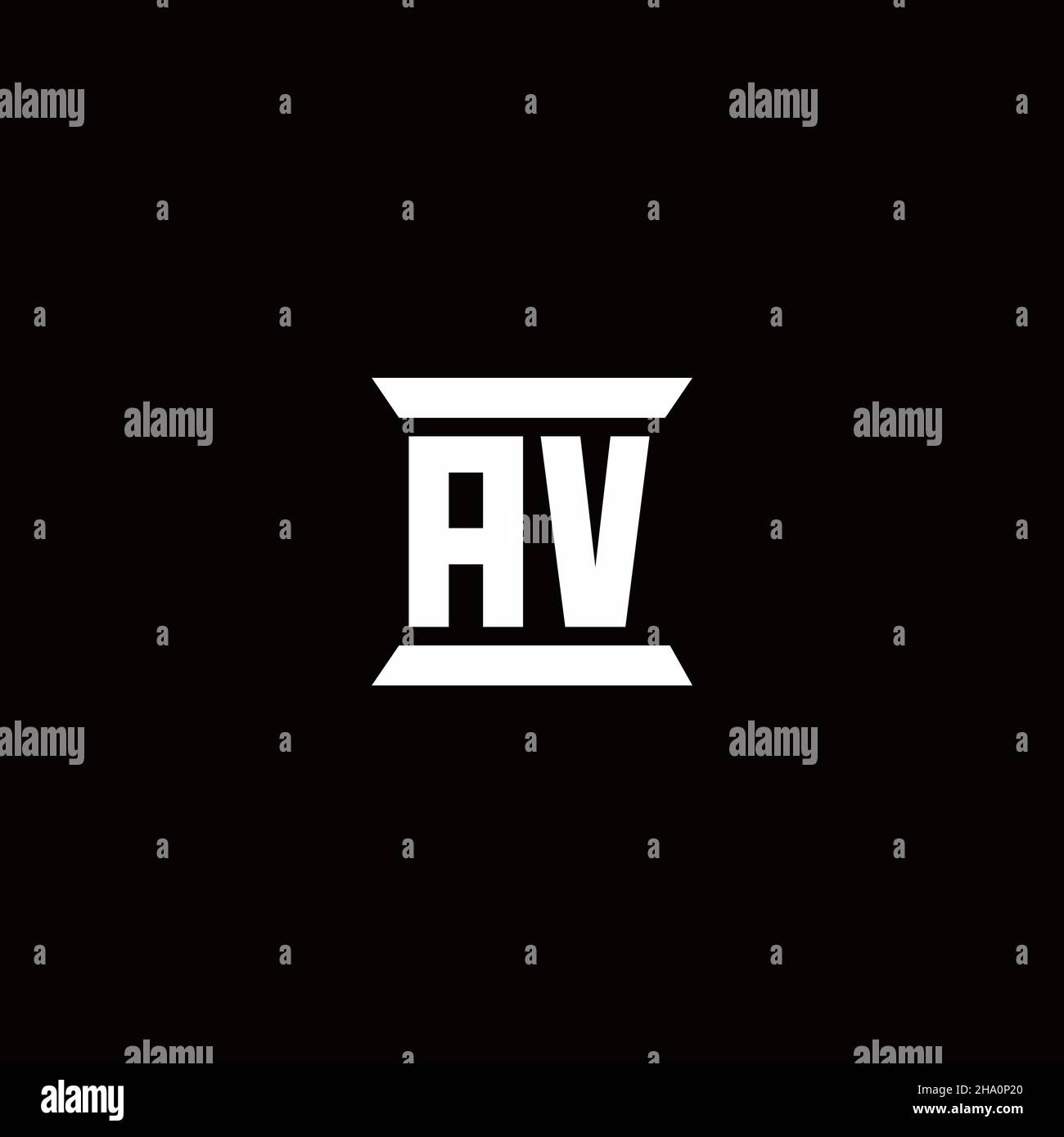 Monogramma iniziale con logo AV con modello a forma di colonna isolato su sfondo nero Illustrazione Vettoriale