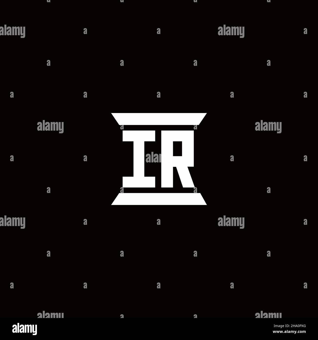 Monogramma con lettera iniziale con logo IR con modello a forma di colonna isolato su sfondo nero Illustrazione Vettoriale