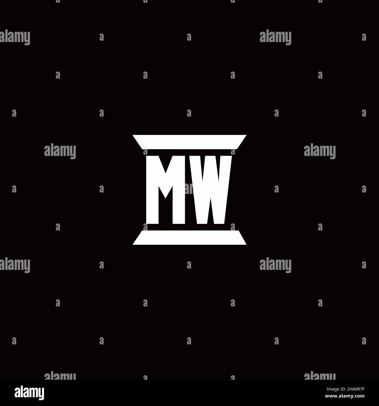Monogramma lettera iniziale con logo MW con modello a forma di colonna isolato su sfondo nero Illustrazione Vettoriale