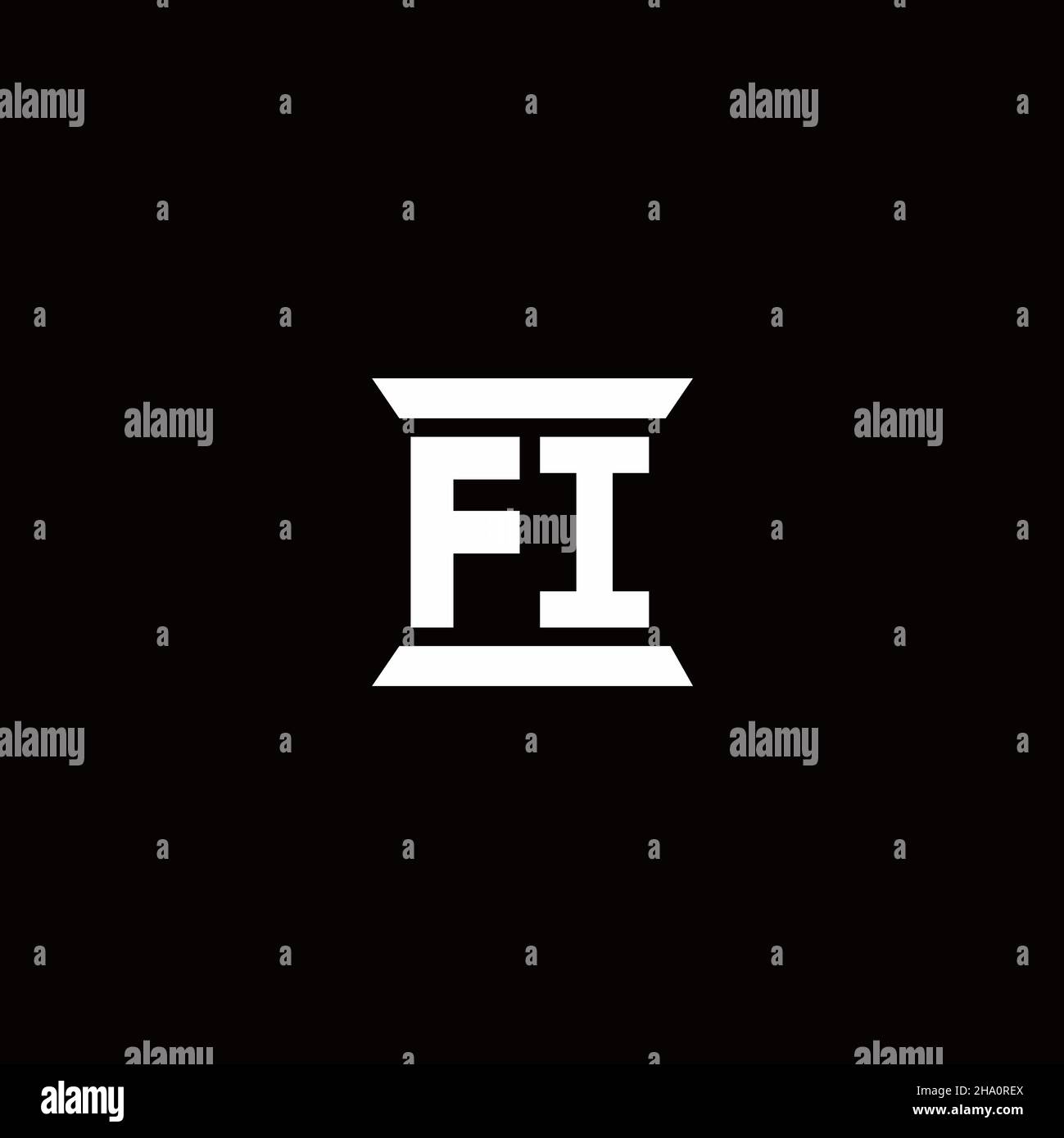MONOGRAMMA lettera iniziale con logo FI con modello a forma di colonna isolato su sfondo nero Illustrazione Vettoriale