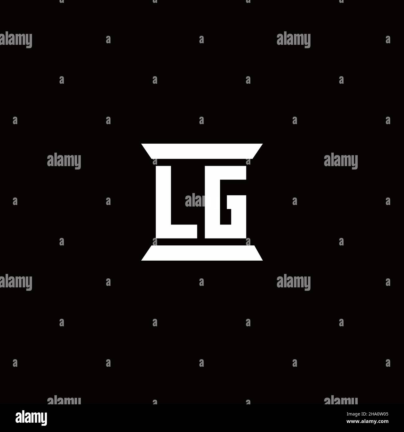 Monogramma con lettera iniziale logo LG con modello a forma di colonna isolato su sfondo nero Illustrazione Vettoriale