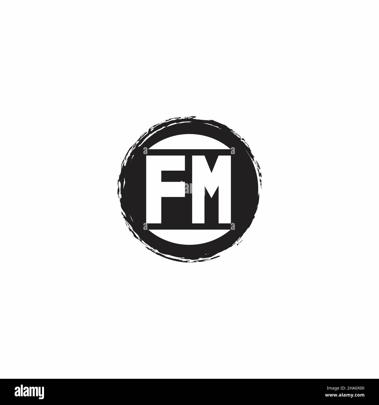 Monogramma lettera iniziale con logo FM con modello di design a forma di cerchio astratto isolato su sfondo bianco Illustrazione Vettoriale