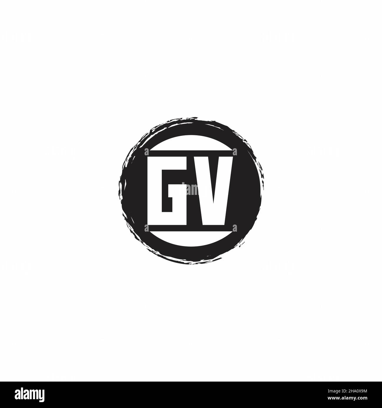 Logo GV Monogramma lettera iniziale con modello di design a forma di cerchio astratto isolato su sfondo bianco Illustrazione Vettoriale