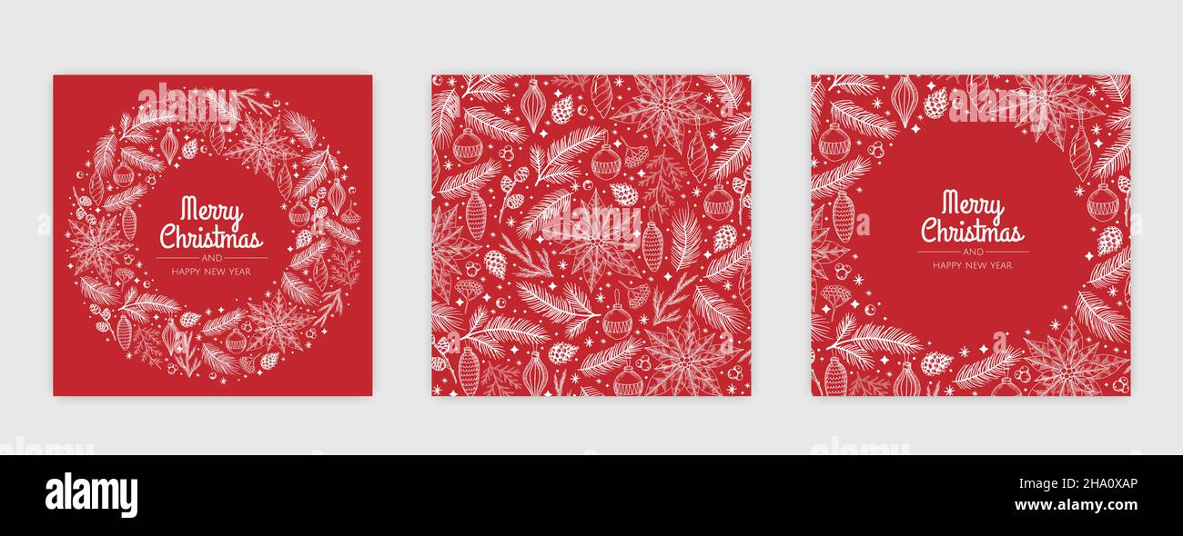 Set di carte di Natale vettoriali. Progettazione di modelli di carte per feste Illustrazione Vettoriale