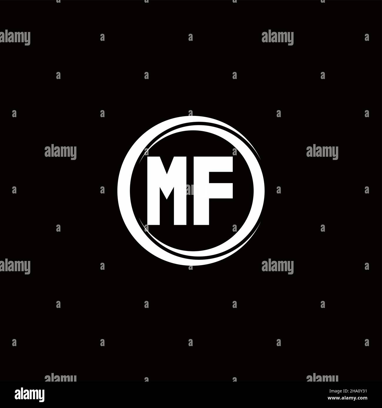 Logo MF monogramma lettera iniziale con sezione circolare modello arrotondato isolato su sfondo nero Illustrazione Vettoriale