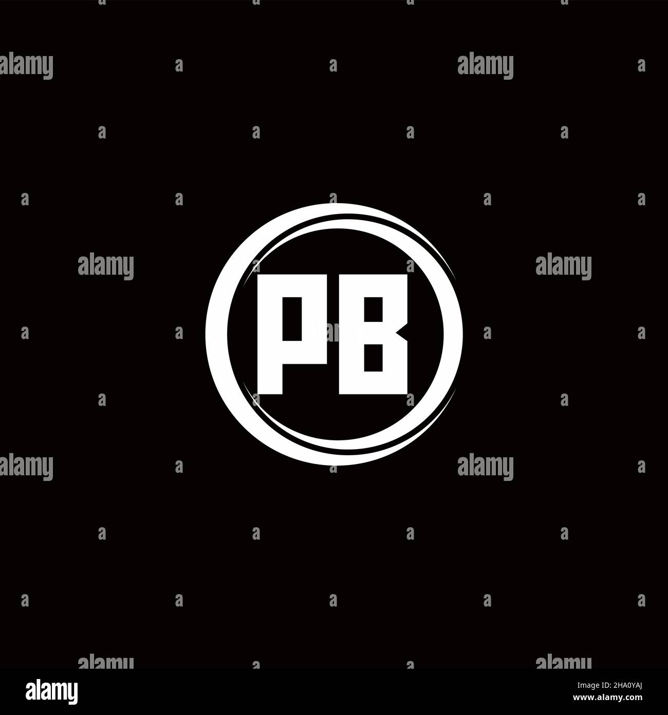 Monogramma lettera iniziale logo PB con modello di disegno arrotondato a sezione circolare isolato su sfondo nero Illustrazione Vettoriale
