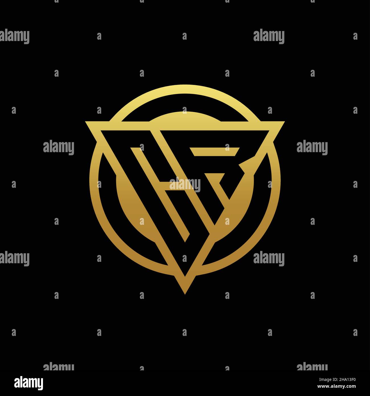 Logo CR monogramma con forma a triangolo e cerchio arrotondato isolato su colori oro e modello di sfondo nero Illustrazione Vettoriale