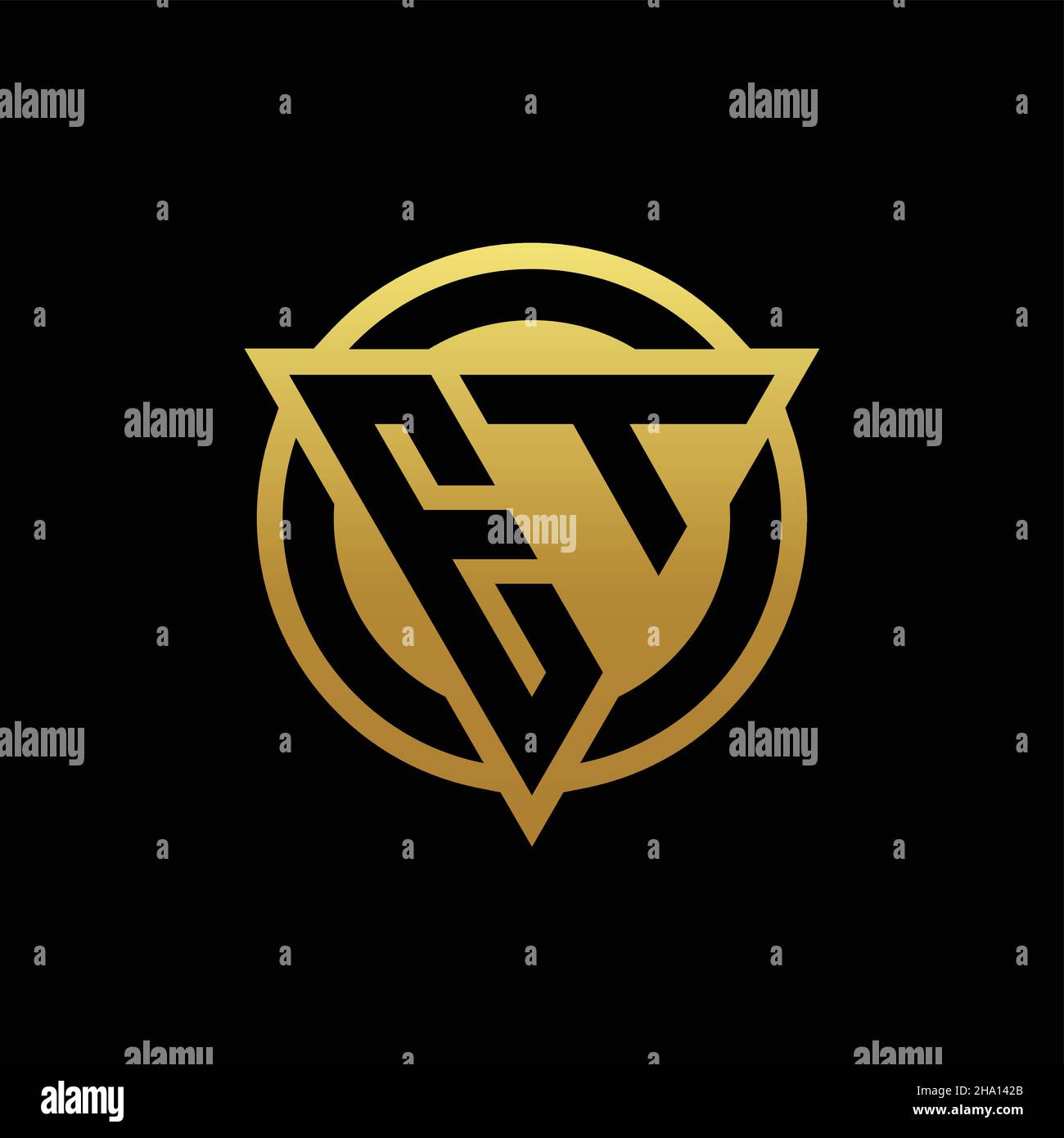 Monogramma CON logo ET con forma triangolare e stile circolare arrotondato isolato sui colori oro e modello con sfondo nero Illustrazione Vettoriale