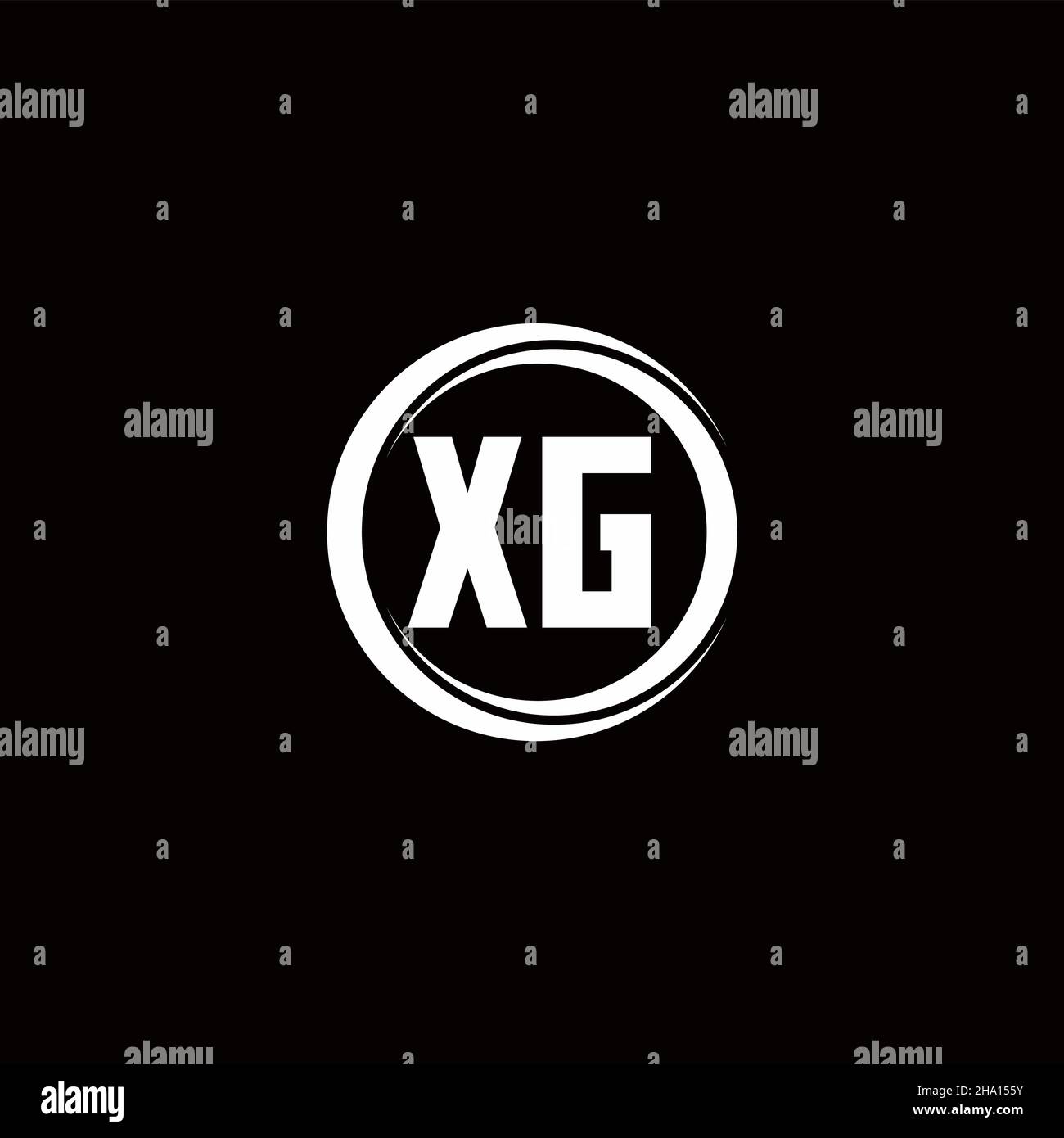 Monogramma iniziale con LOGO XG con modello di disegno arrotondato a sezione circolare isolato su sfondo nero Illustrazione Vettoriale