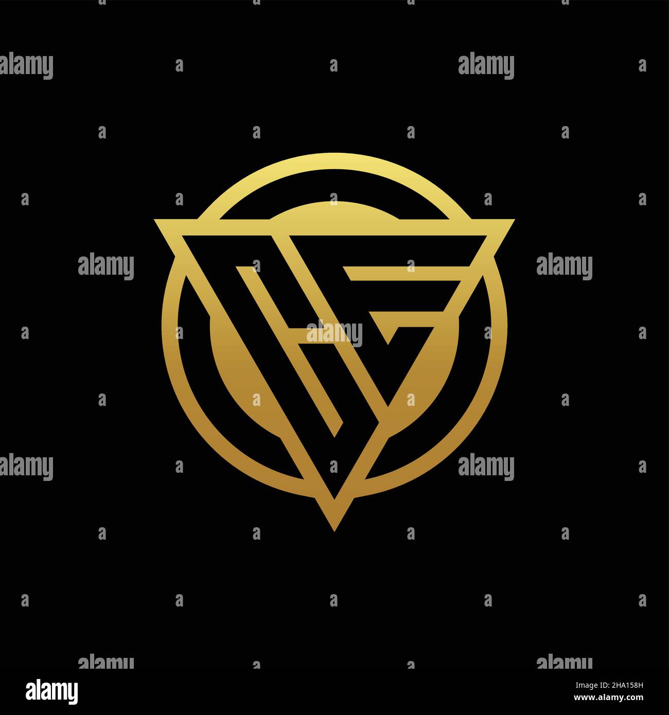 Monogramma con logo CE con forma triangolare e forma circolare arrotondata, isolato sui colori oro e modello di design con sfondo nero Illustrazione Vettoriale