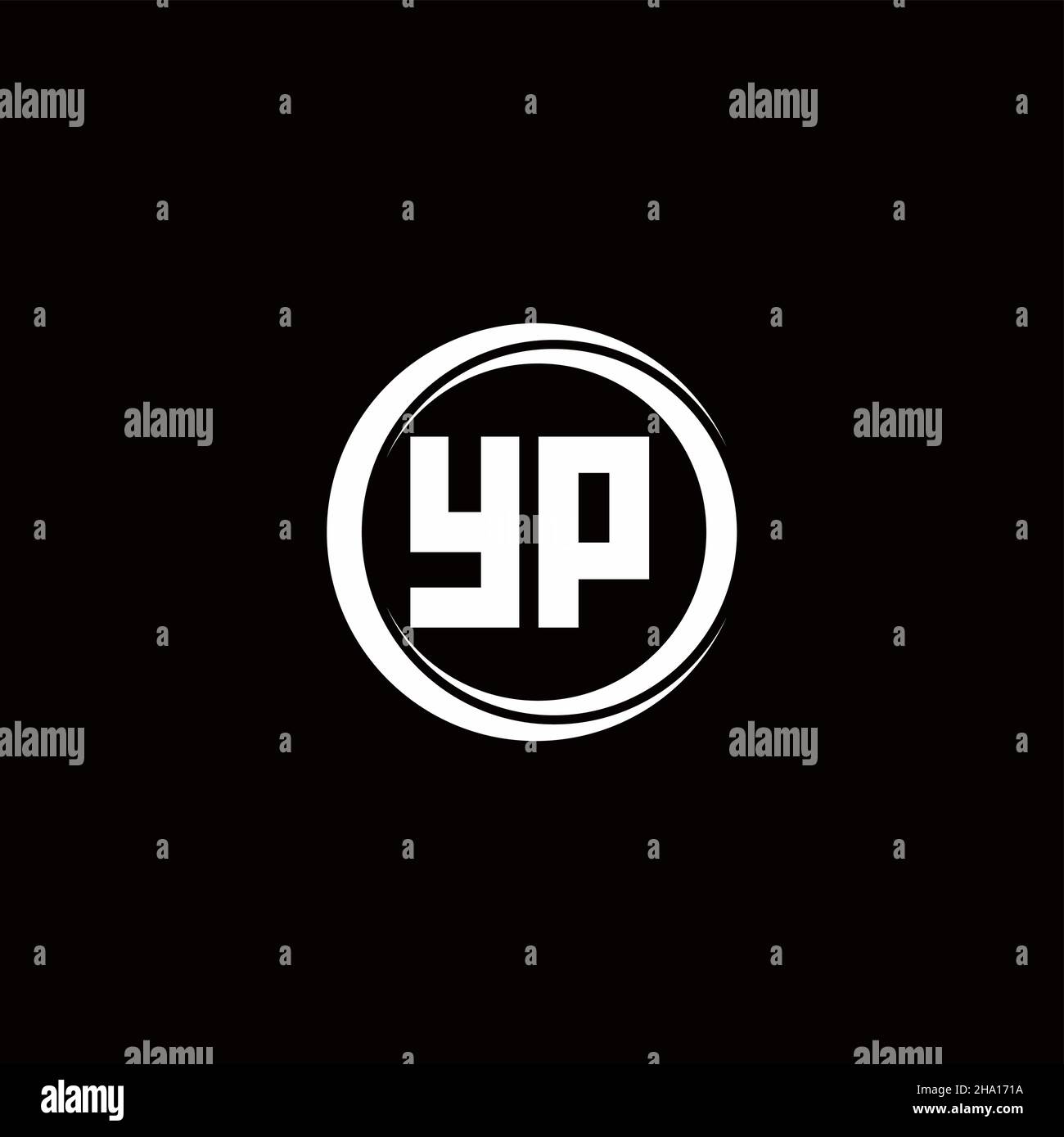 LOGO YP monogramma lettera iniziale con sezione circolare modello di design arrotondato isolato su sfondo nero Illustrazione Vettoriale