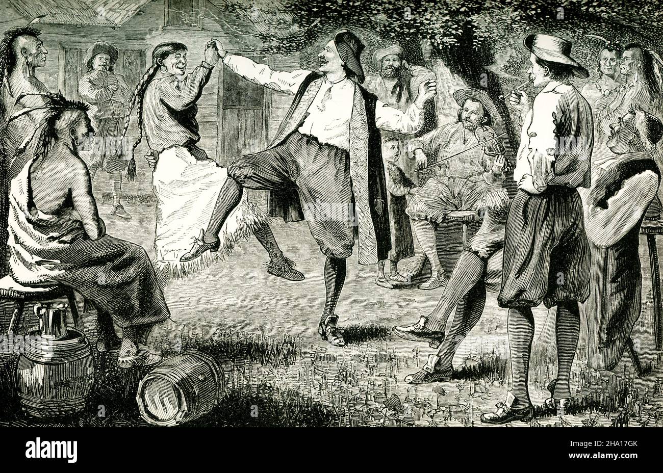 Questa immagine del 1890 mostra una serata estiva a Vicennes. Fort Vincennes si trova lungo il fiume Wabash, al confine tra l'Indiana e l'Illinois. Fort Vincennes era un forte in legno nella città di Vincennes costruito dagli inglesi per proteggere la frontiera ceduta dalla Francia dopo la guerra francese e indiana. Il tenente governatore britannico Edward Abbott iniziò la sua costruzione nel 1777. Foto Stock