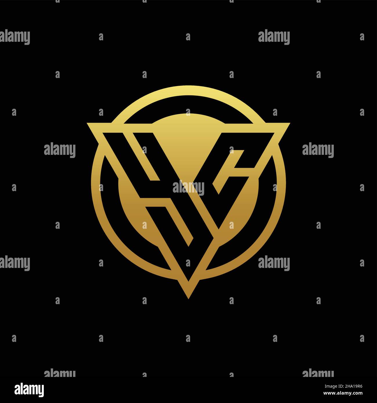 Logo YC monogramma con forma a triangolo e stile circolare arrotondato isolato su colori oro e modello di disegno nero sfondo Illustrazione Vettoriale