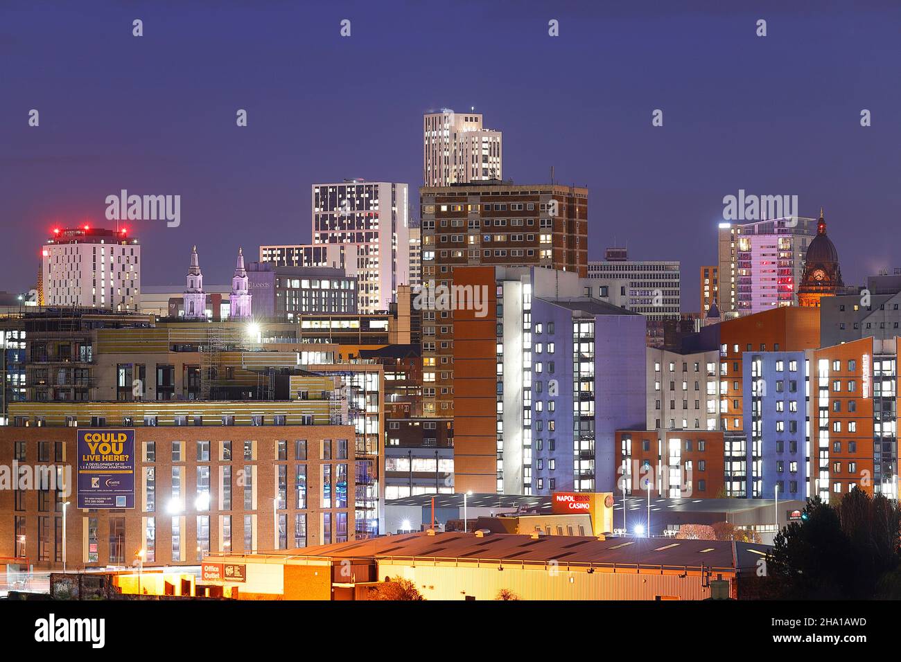 Centro di Leeds di notte Foto Stock