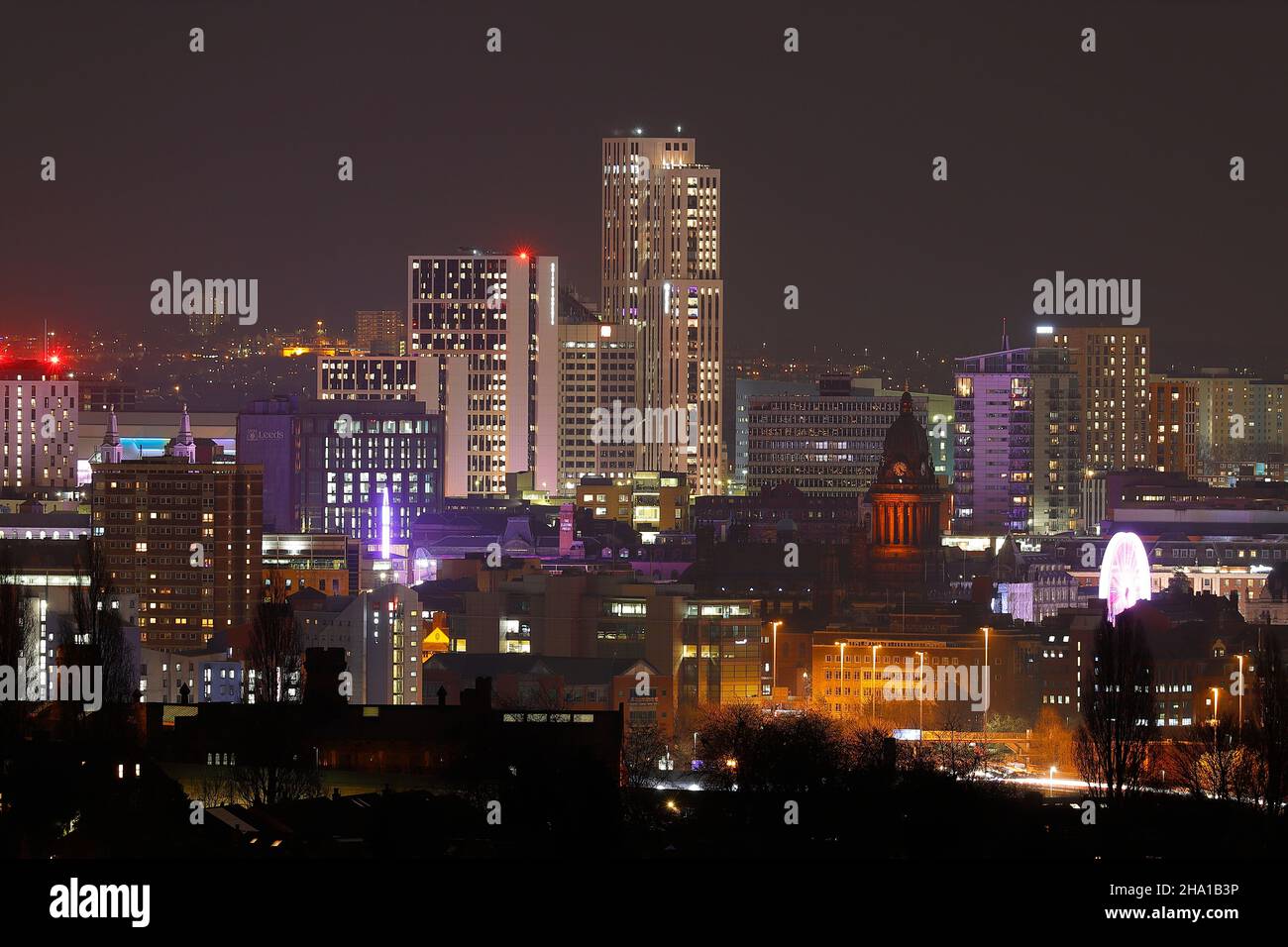 Centro di Leeds di notte Foto Stock