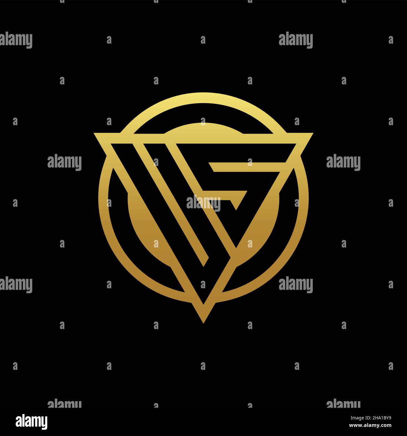 Monogramma CON logo US a forma di triangolo e cerchio arrotondato isolato su colori oro e modello di disegno nero su sfondo Illustrazione Vettoriale