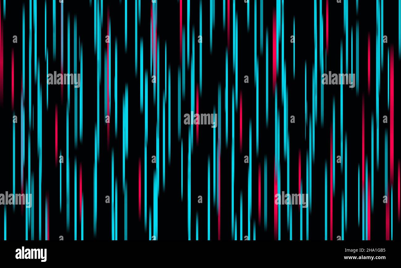 Linee verticali astratte al neon estetico. Matrice ed effetto di codifica. Pioggia digitale, clip art con design futuristico e vettoriale. Banner con grafica Cyber. Fu Foto Stock