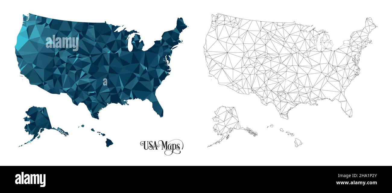 Bassa Poly Mappa dello Stato dell'Alabama (USA). Illustrazione vettoriale a forma poligonale su sfondo bianco. Tutti gli Stati dell'America territorio. Illustrazione Vettoriale