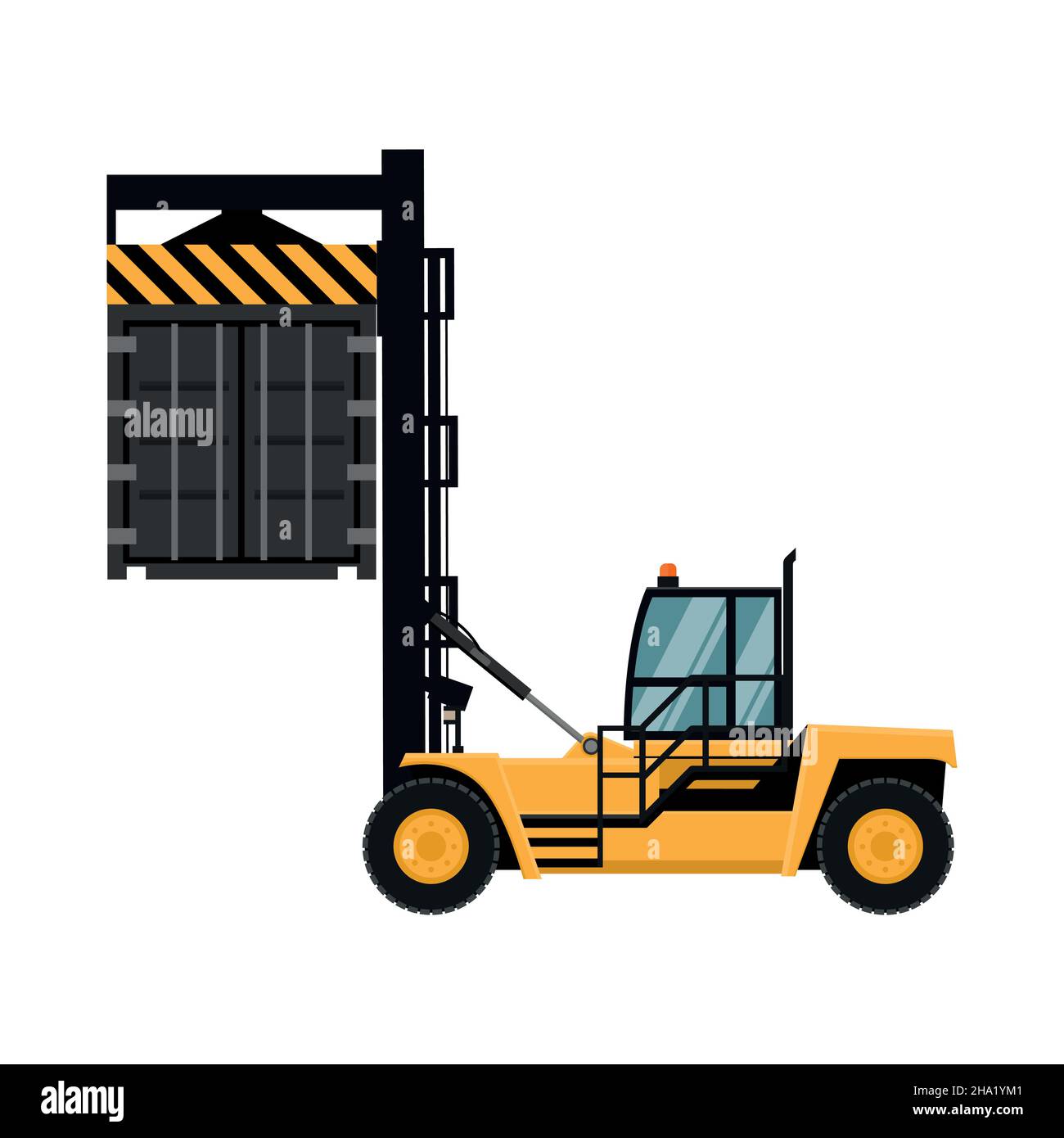 macchine per carrelli elevatori che spostano un contenitore Illustrazione Vettoriale