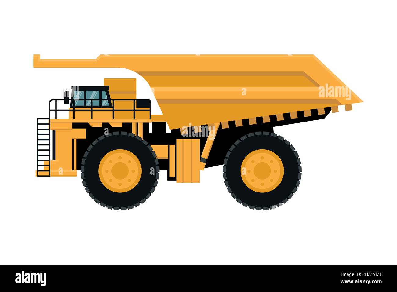 vettore di gigantesco dumper da miniera giallo su sfondo bianco Illustrazione Vettoriale