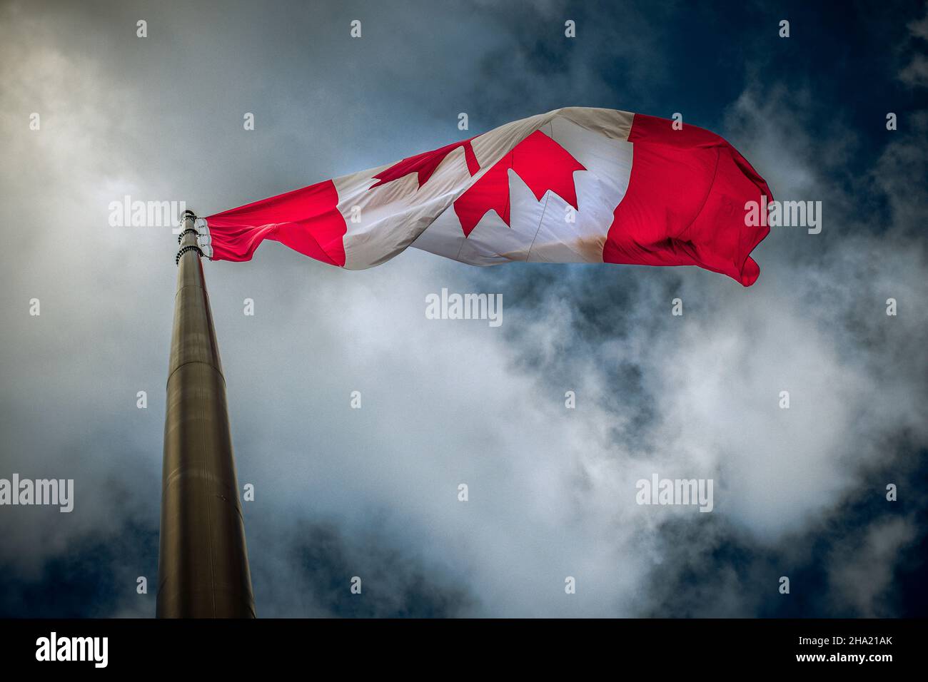 Bandiera canadese sventolare sul vento Foto Stock