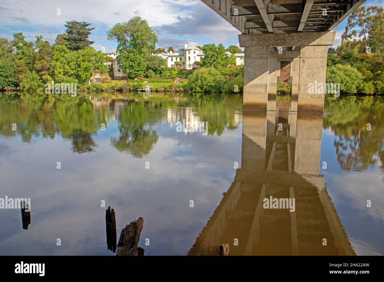 Vista sul fiume Derwent a New Norfolk Foto Stock