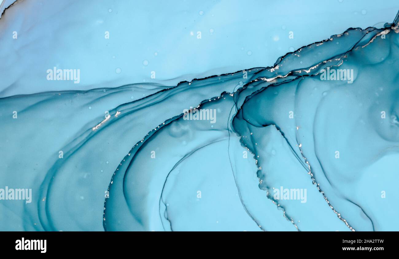 Colore acqua dell'oceano. Inchiostri alcolici blu moderno Foto Stock