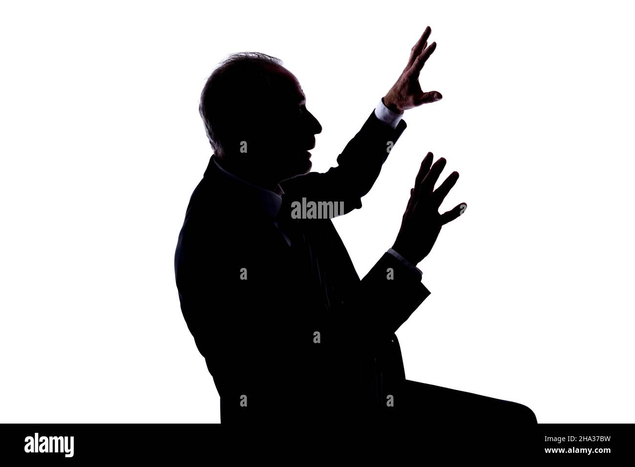 Silhouette di un uomo che esprime la fright Foto Stock