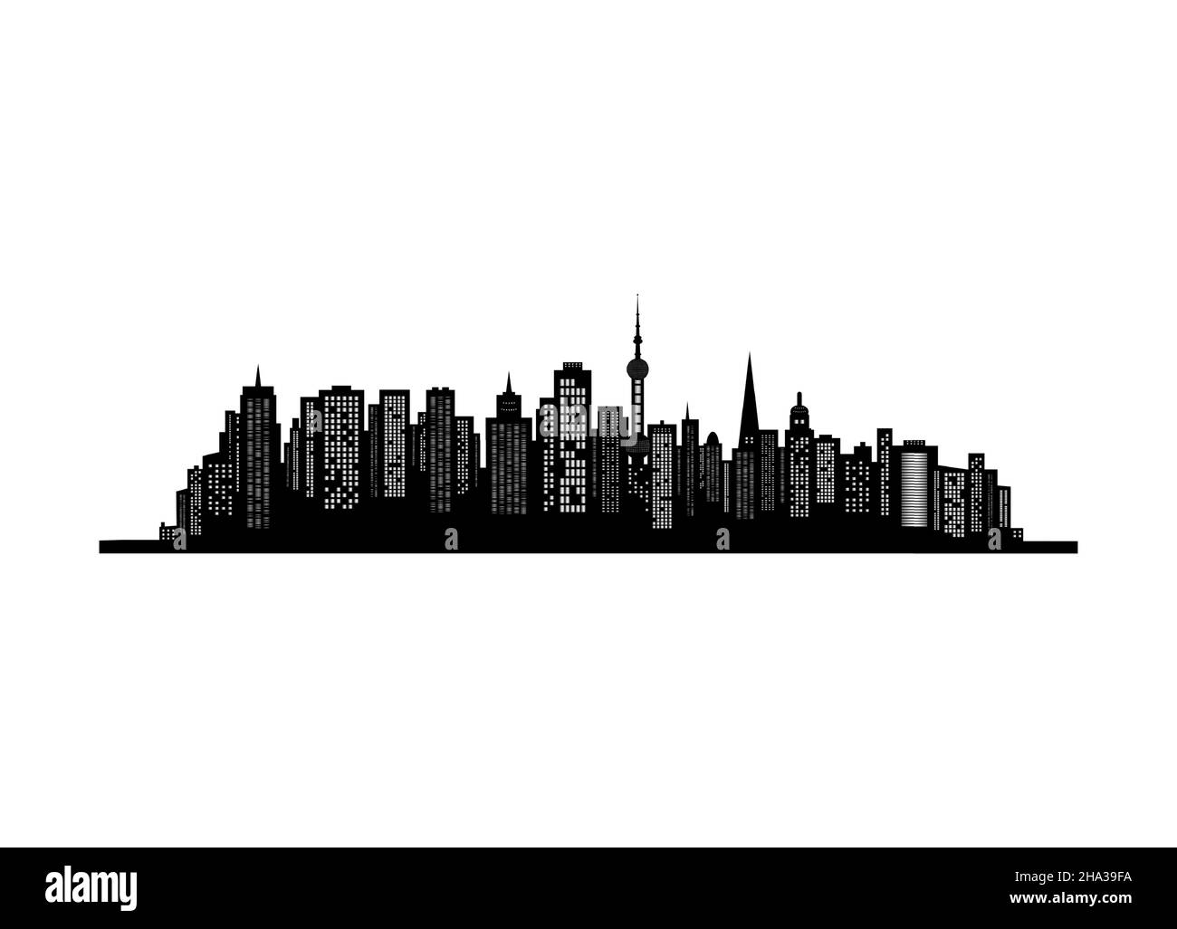La silhouette della città in stile piatto. Paesaggio urbano. Illustrazione vettoriale. Illustrazione Vettoriale