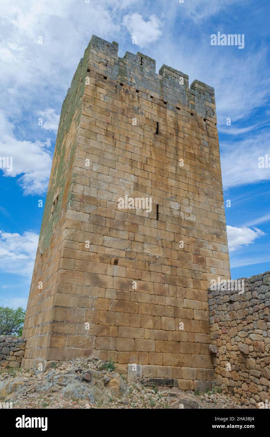 Castello medievale in stile romanico a Longroiva, Portogallo Foto Stock