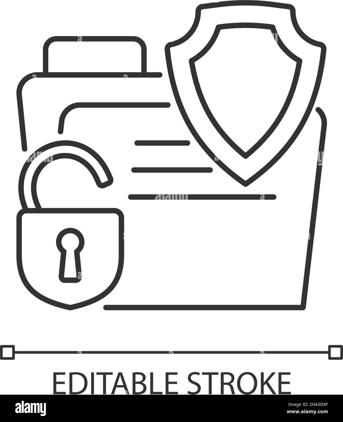 Icona lineare caso assicurazione violazione dati Illustrazione Vettoriale