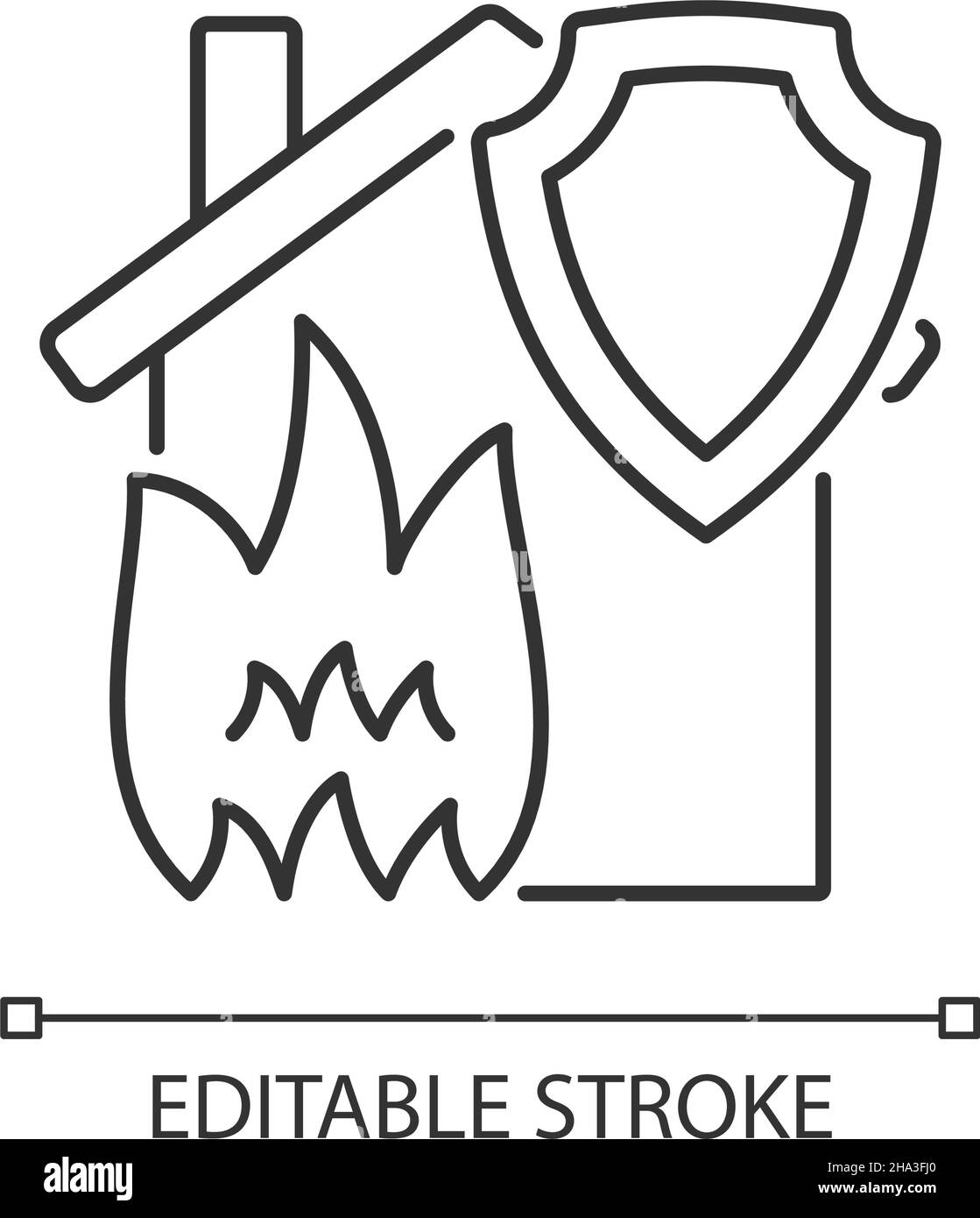 Icona lineare assicurazione casa fuoco Illustrazione Vettoriale
