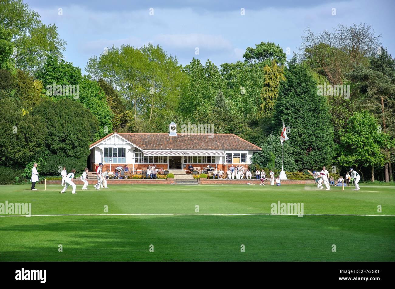 Partita di cricket, St.George's College, Weybridge, Surrey, England, Regno Unito Foto Stock