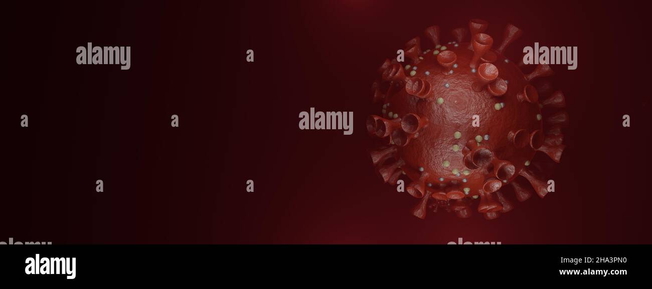 Variante del coronavirus omicron B.1.1.529. Vista microscopica di una cellula virale infettiva. 3D rendering Foto Stock